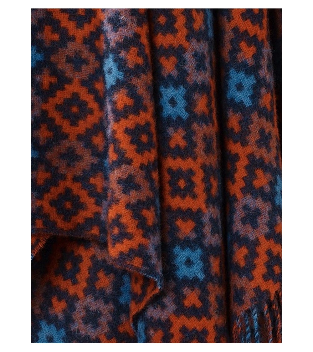 Plaid Dartmouth Bleu marine / Brique - Couverture en laine Bronte by Moon anglaise plaid tartan ecossais 100 laine highland