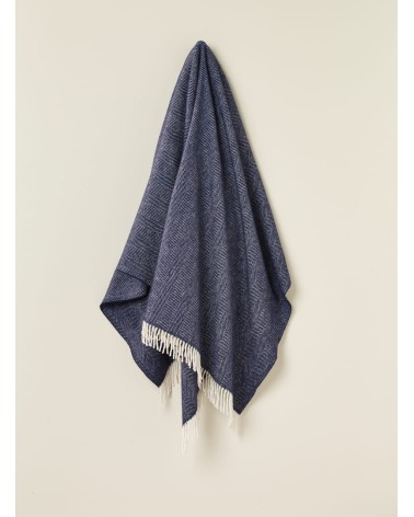 HERRINGBONE Navy - Merino wool blanket Bronte by Moon best for sofa throw warm cozy soft