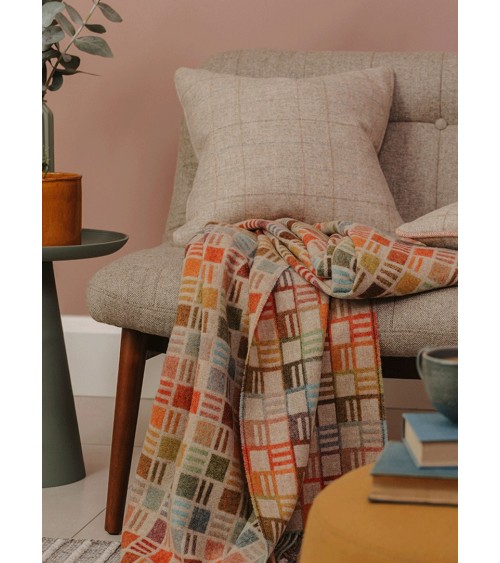 Plaid RIBBON Beige / Multicolor - Couverture en laine mérinos Bronte by Moon anglaise plaid tartan ecossais 100 laine highland