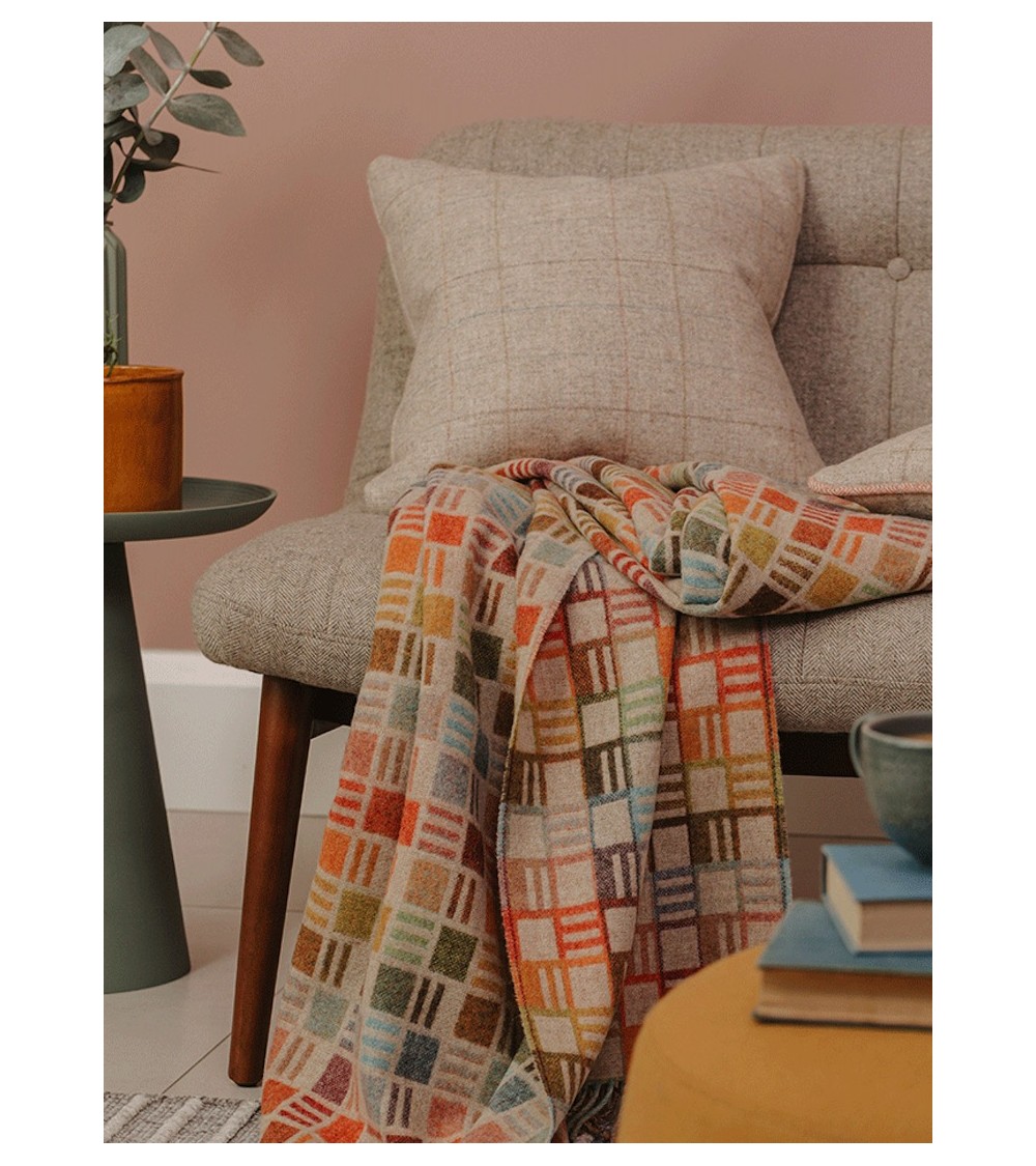 RIBBON Beige/Multi - Merino wool blanket Bronte by Moon warm cozy soft sofa throw blanket picnic throws and blankets