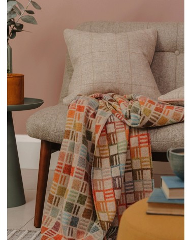RIBBON Beige/Multi - Merino wool blanket Bronte by Moon best for sofa throw warm cozy soft