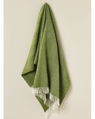 Plaid HERRINGBONE Vert pomme - Couverture en pure laine vierge Bronte by Moon anglaise plaid tartan ecossais 100 laine highland