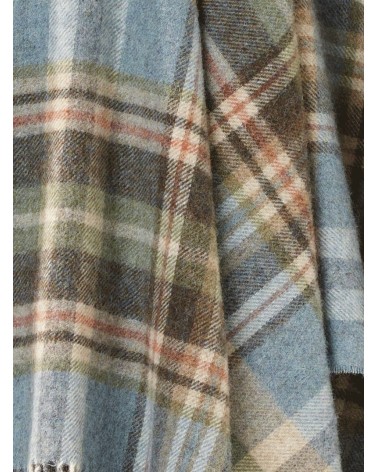 Plaid GLEN COE Aqua - Couverture pure laine vierge Bronte by Moon anglaise plaid tartan ecossais 100 laine highland