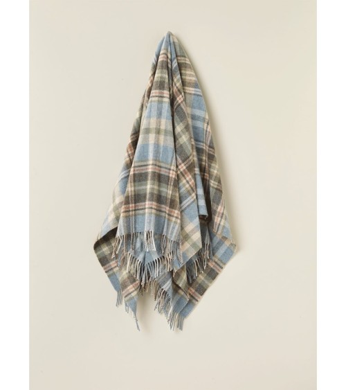 Plaid GLEN COE Aqua - Couverture pure laine vierge Bronte by Moon anglaise plaid tartan ecossais 100 laine highland