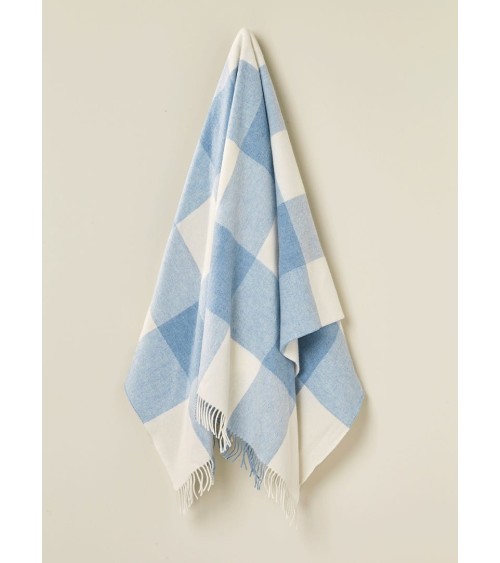 Plaid PASTEL BLOCK Aqua - Couverture en laine mérinos Bronte by Moon plaide pour canapé de lit cocooning chaud