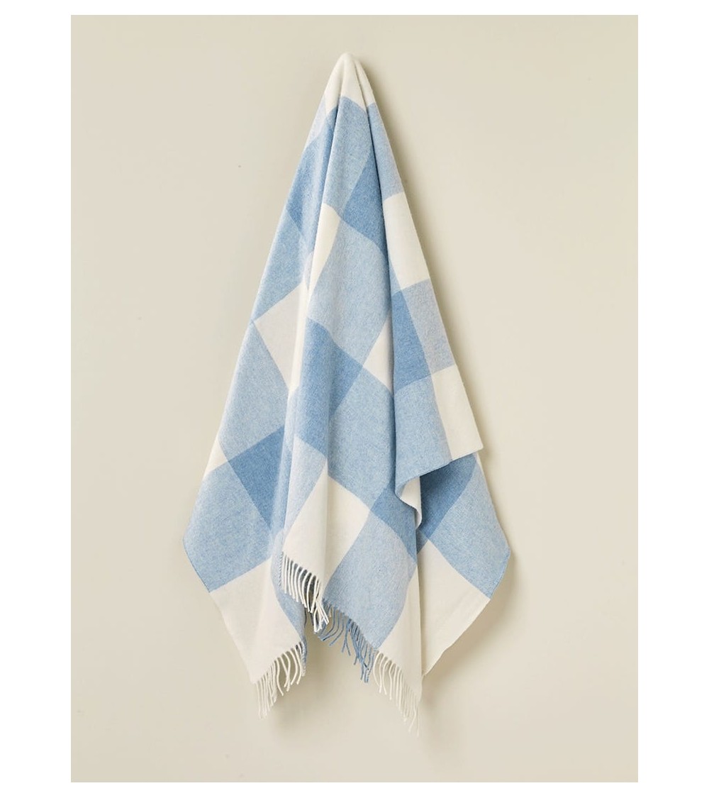 Plaid PASTEL BLOCK Aqua - Couverture en laine mérinos Bronte by Moon plaide pour canapé de lit cocooning chaud