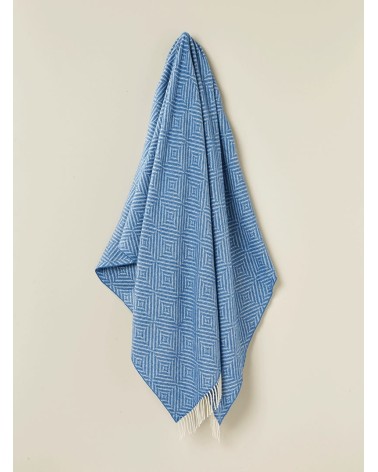 BRIGHT DIAMOND Aqua - Merino wool blanket Bronte by Moon best for sofa throw warm cozy soft