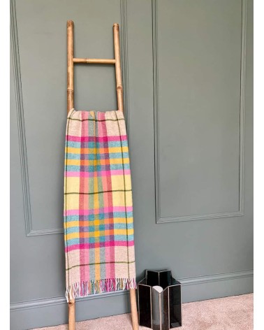 Plaid FALMOUTH Ivoire / Rose - Couverture en laine Bronte by Moon anglaise plaid tartan ecossais 100 laine highland