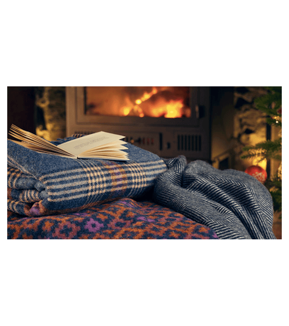 Christchurch Mid Blue - Pure new wool blanket Bronte by Moon warm cozy soft sofa throw blanket picnic throws and blankets