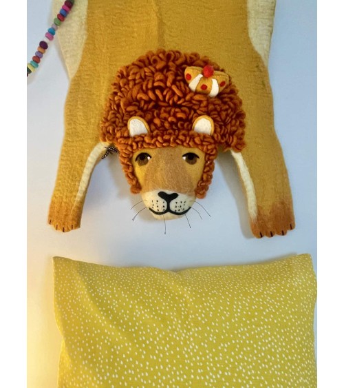 Leopold il leone - Tappeto animale in lana Sew Heart Felt tappeti in lana naturale fatti a mano Tappeto animali bambini