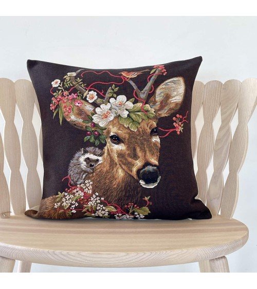 Cerf et hérisson - Housse de coussin Yapatkwa coussins décoratifs pour canapé salon deco original suisse