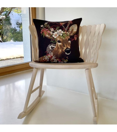Cerf et hérisson - Housse de coussin Yapatkwa pour canapé decoratif salon chaise deco