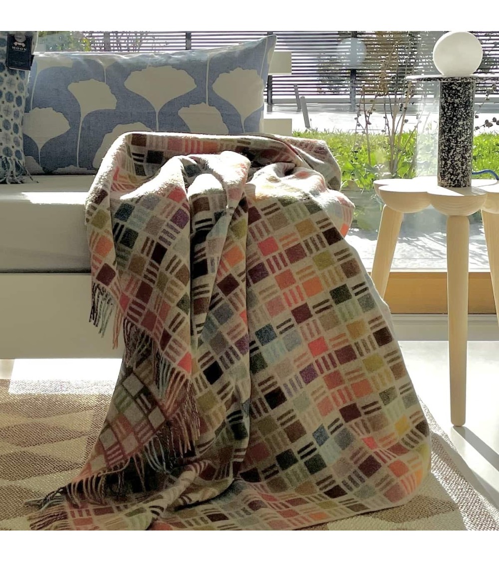 RIBBON Beige/Multi - Merino wool blanket Bronte by Moon warm cozy soft sofa throw blanket picnic throws and blankets