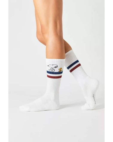 Be Snoopy Stripes - Chaussettes de sport blanches Besocks jolies chausset pour homme femme fantaisie drole originales