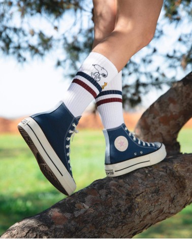 Be Snoopy Stripes - Calzini sportivi bianchi Besocks calze da uomo per donna divertenti simpatici particolari