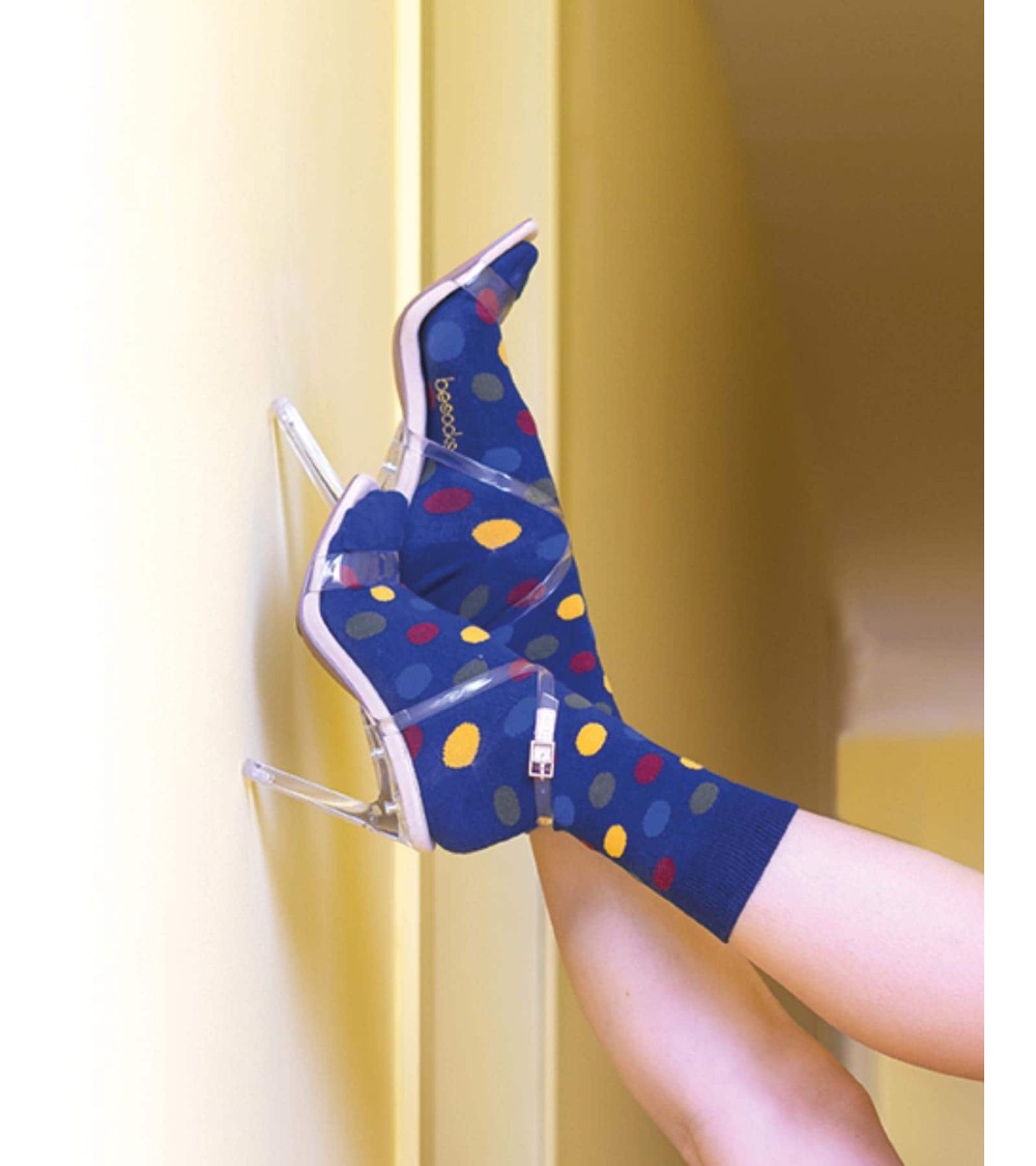 Chaussettes BePolkadots - Bleu Marine Besocks jolies pour femme originales pour homme chausset rigolotes drole Suisse
