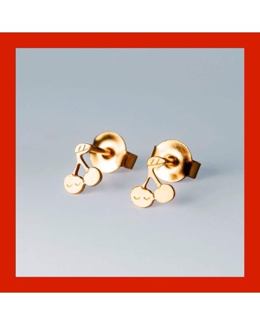 Cerises - Boucles d'oreilles dorées à l'or fin Adorabili Paris fantaisie original femme suisse