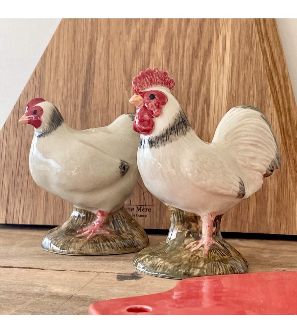 Gallina e gallo di Sussex - Porta sale e pepe Quail Ceramics design da tavola saliera e pepiera