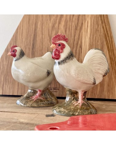 Light Sussex Hen and Rooster - Salt and pepper shaker Quail Ceramics pots set shaker cute unique cool