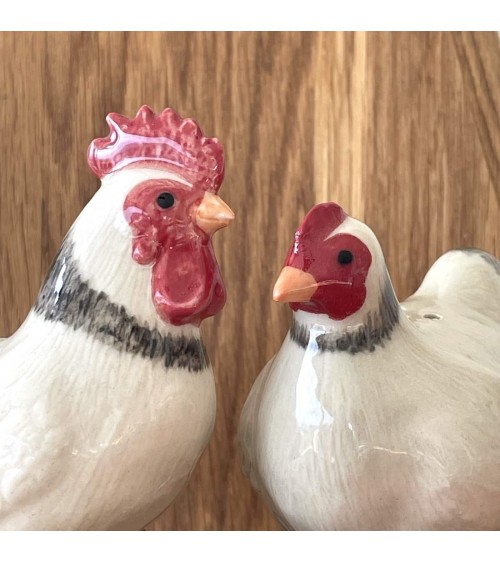 Gallina e gallo di Sussex - Porta sale e pepe Quail Ceramics design da tavola saliera e pepiera