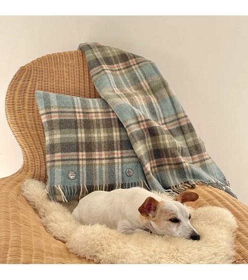 Plaid GLEN COE Aqua - Couverture pure laine vierge Bronte by Moon anglaise plaid tartan ecossais 100 laine highland