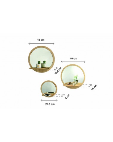 Sunrise - Miroir mural rond en bois Reine Mère miroire design salle de bain salon entrée