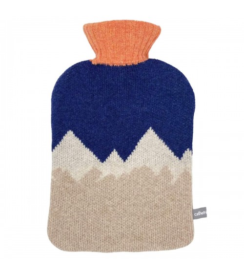 Navy Mountains - Hot water bottle with wool cover