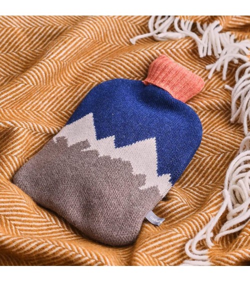 Navy Mountains - Hot water bottle with wool cover