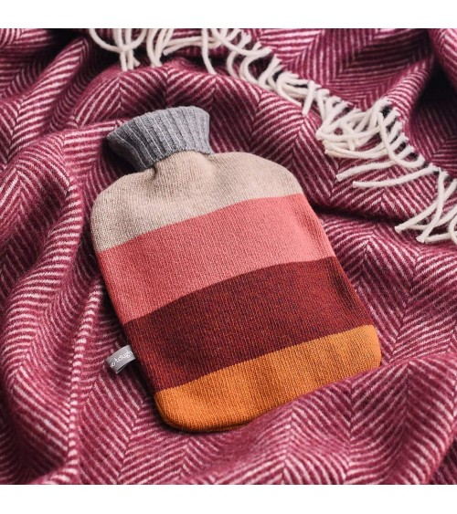 Red Colour Block - Hot water bottle with wool cover