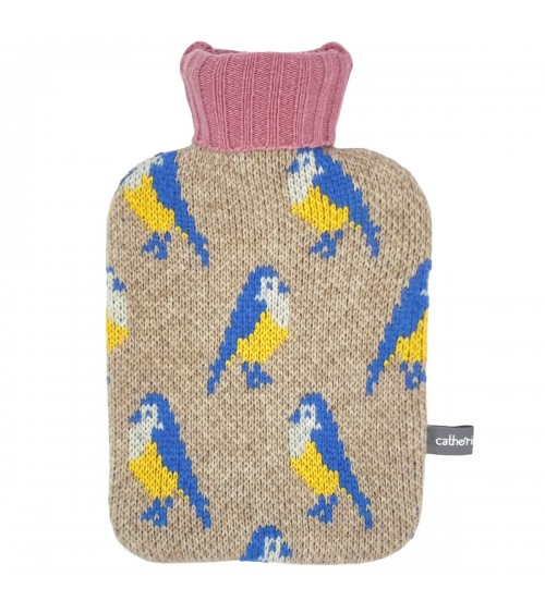Blue Tits - Small Hot water bottle with wool cover