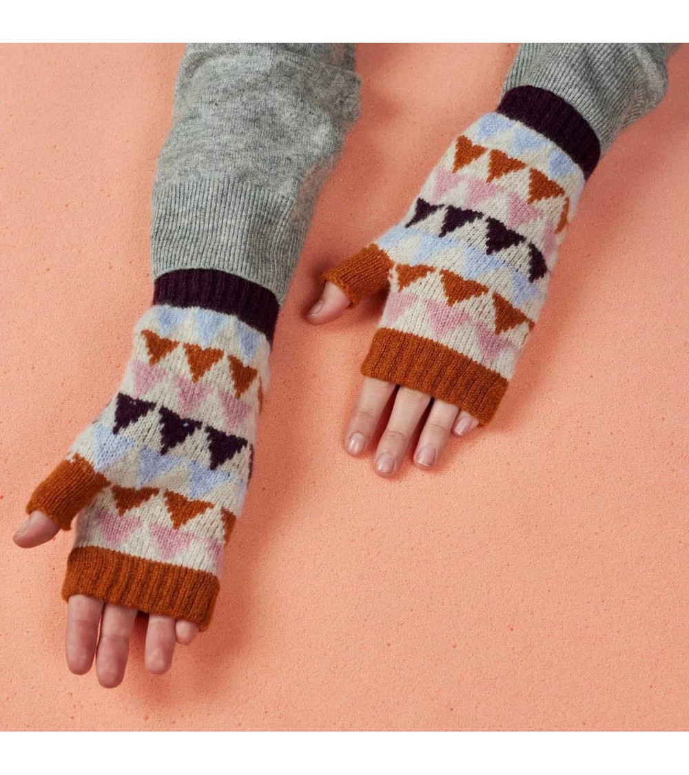 Triangle Rust - Wool fingerless gloves for women Catherine Tough original gift idea switzerland