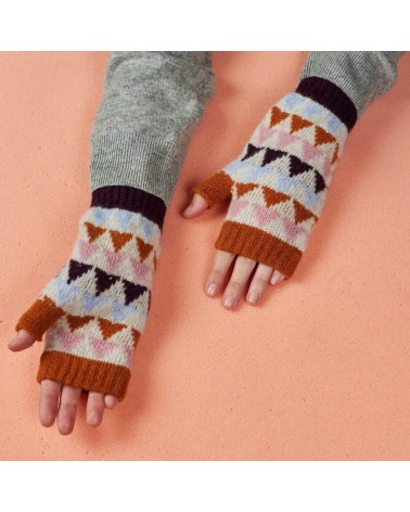 Triangle Rust - Wool fingerless gloves for women Catherine Tough original gift idea switzerland