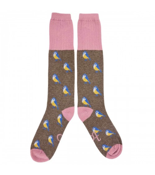 Blue Tits - Wool knee socks for women Catherine Tough funny crazy cute cool best pop socks for women men