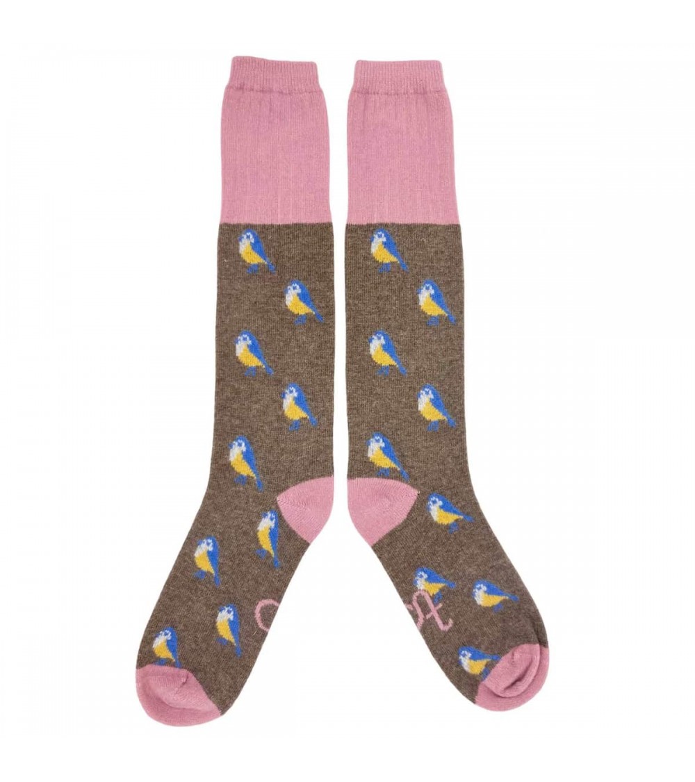 Mesanges bleues - Chaussettes hautes en laine pour femme Catherine Tough jolies pour femme originales pour homme chausset rig...