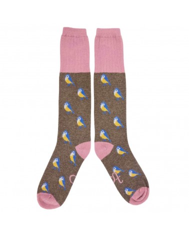 Blue Tits - Wool knee socks for women Catherine Tough funny crazy cute cool best pop socks for women men