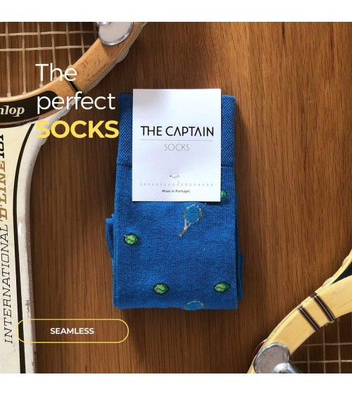 Tennis - Organic cotton socks - Blue The Captain Socks funny crazy cute cool best pop socks for women men