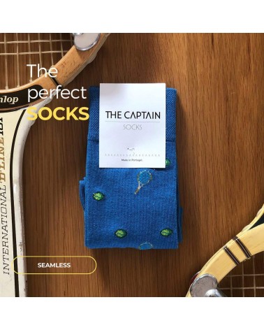 Tennis - Chaussettes à motifs en coton bio - Bleu The Captain Socks jolies pour femme originales pour homme chausset rigolote...