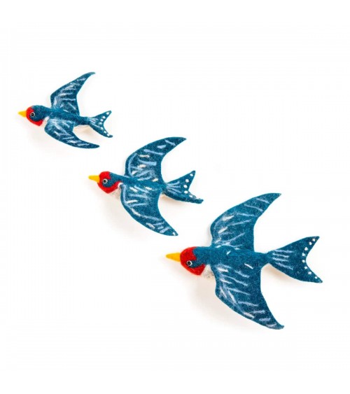 Décoration murale oiseaux - Trio d'hirondelles volantes