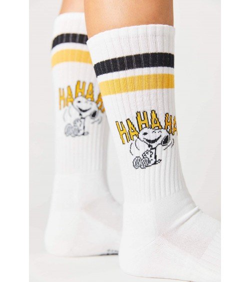 Be Snoopy HAHAHA - Calzini sportivi bianchi Besocks calze da uomo per donna divertenti simpatici particolari