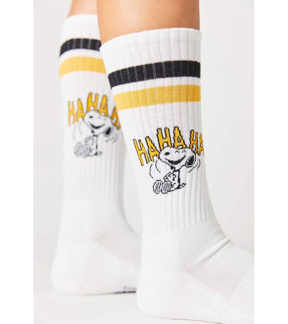 Be Snoopy HAHAHA - Chaussettes de sport blanches Besocks jolies pour femme originales pour homme chausset rigolotes drole Suisse