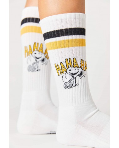 Be Snoopy HAHAHA - Chaussettes de sport blanches Besocks jolies chausset pour homme femme fantaisie drole originales