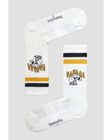 Be Snoopy HAHAHA - Chaussettes de sport blanches Besocks jolies pour femme originales pour homme chausset rigolotes drole Suisse