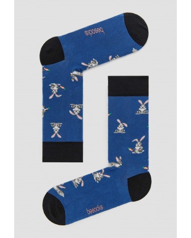 Chaussettes BeRabbit - Lapin - Bleu Besocks jolies pour femme originales pour homme chausset rigolotes drole Suisse