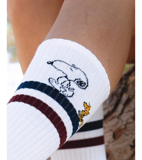 Be Snoopy Stripes - Weiße Sport Socken Besocks Socke lustige Damen Herren farbige coole socken mit motiv kaufen