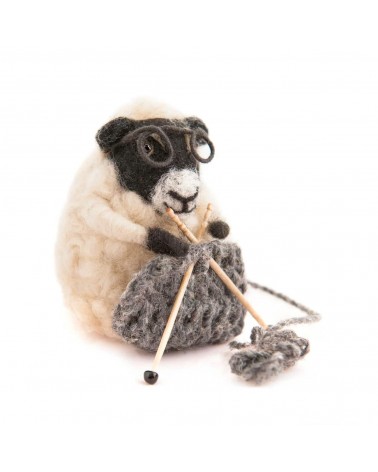 Nora - Sheep with grey knitting - Decorative object Sew Heart Felt original kitatori switzerland