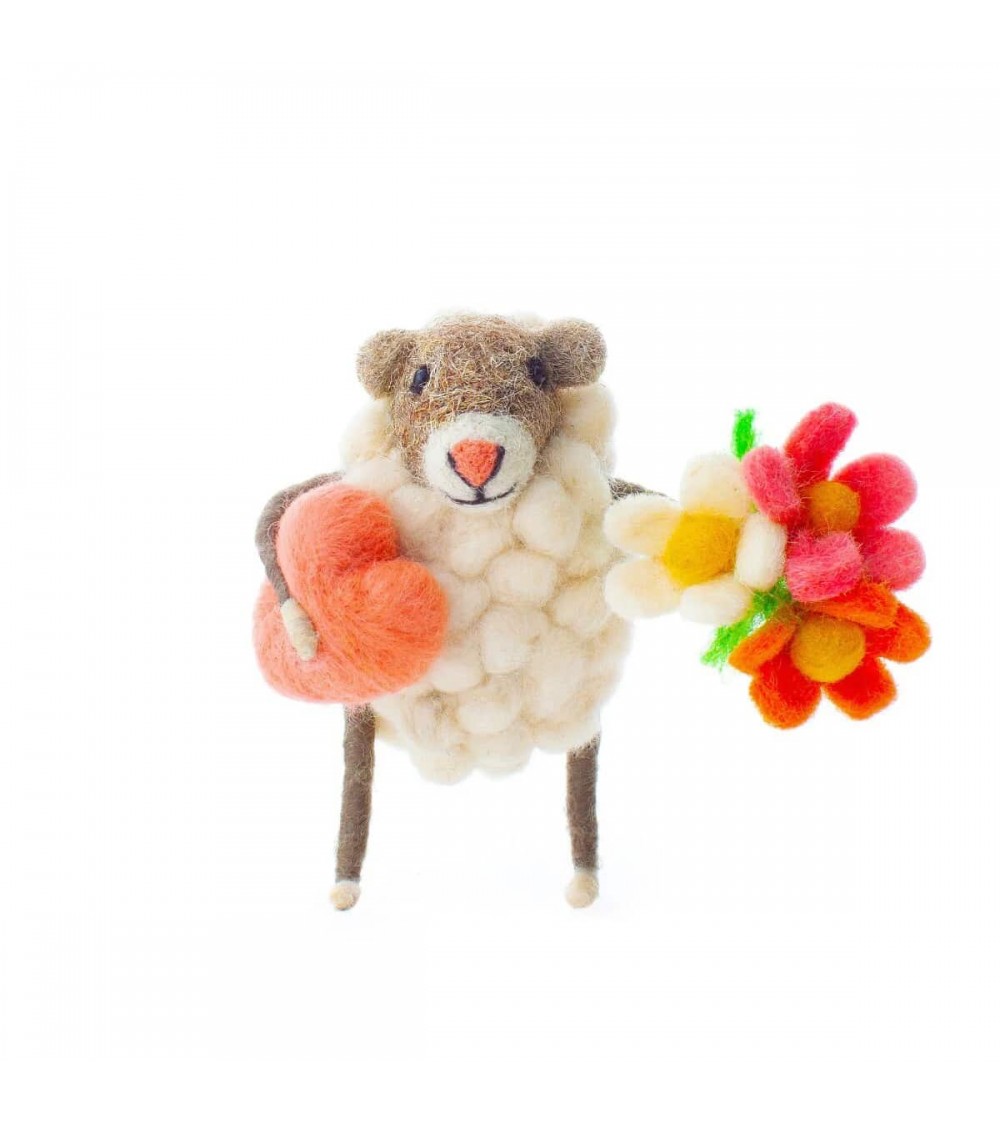 Heart and Flowers Sheep - Decorative object Sew Heart Felt original kitatori switzerland