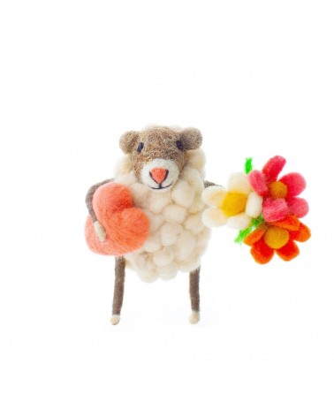 Heart and Flowers Sheep - Decorative object Sew Heart Felt original kitatori switzerland
