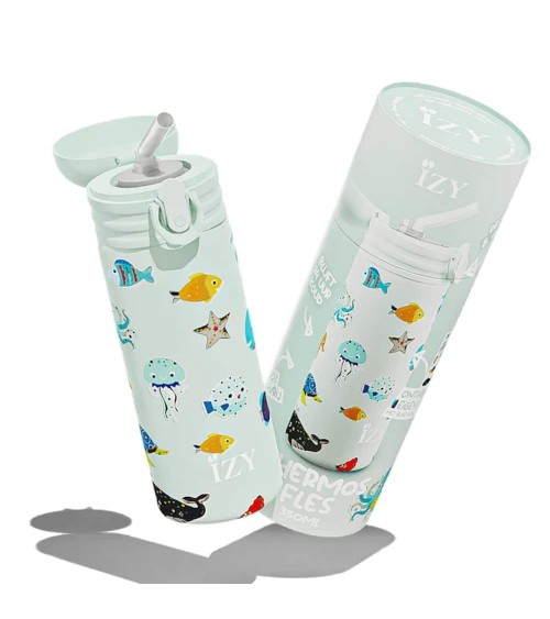 Vie sous marine - Gourde enfant isotherme avec paille IZY Bottles gourde sport metal d eau aluminium thé design