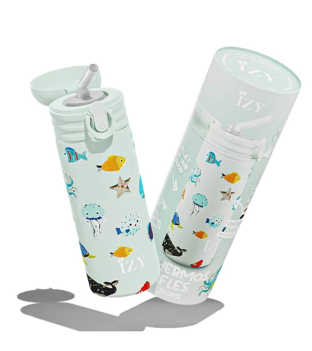 Vie sous marine - Gourde enfant isotherme avec paille IZY Bottles gourde sport metal d eau aluminium thé design
