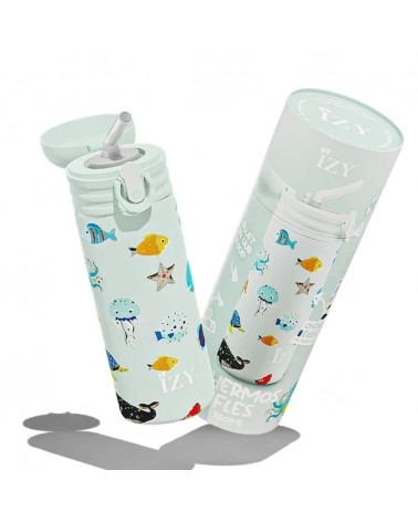 Vie sous marine - Gourde enfant isotherme avec paille IZY Bottles gourde sport metal d eau aluminium thé design